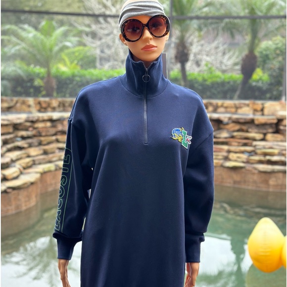 LACOSTE OVERSIZED ZIP NECK POLO DRESS EF9344 NAVY - Picture 1 of 11